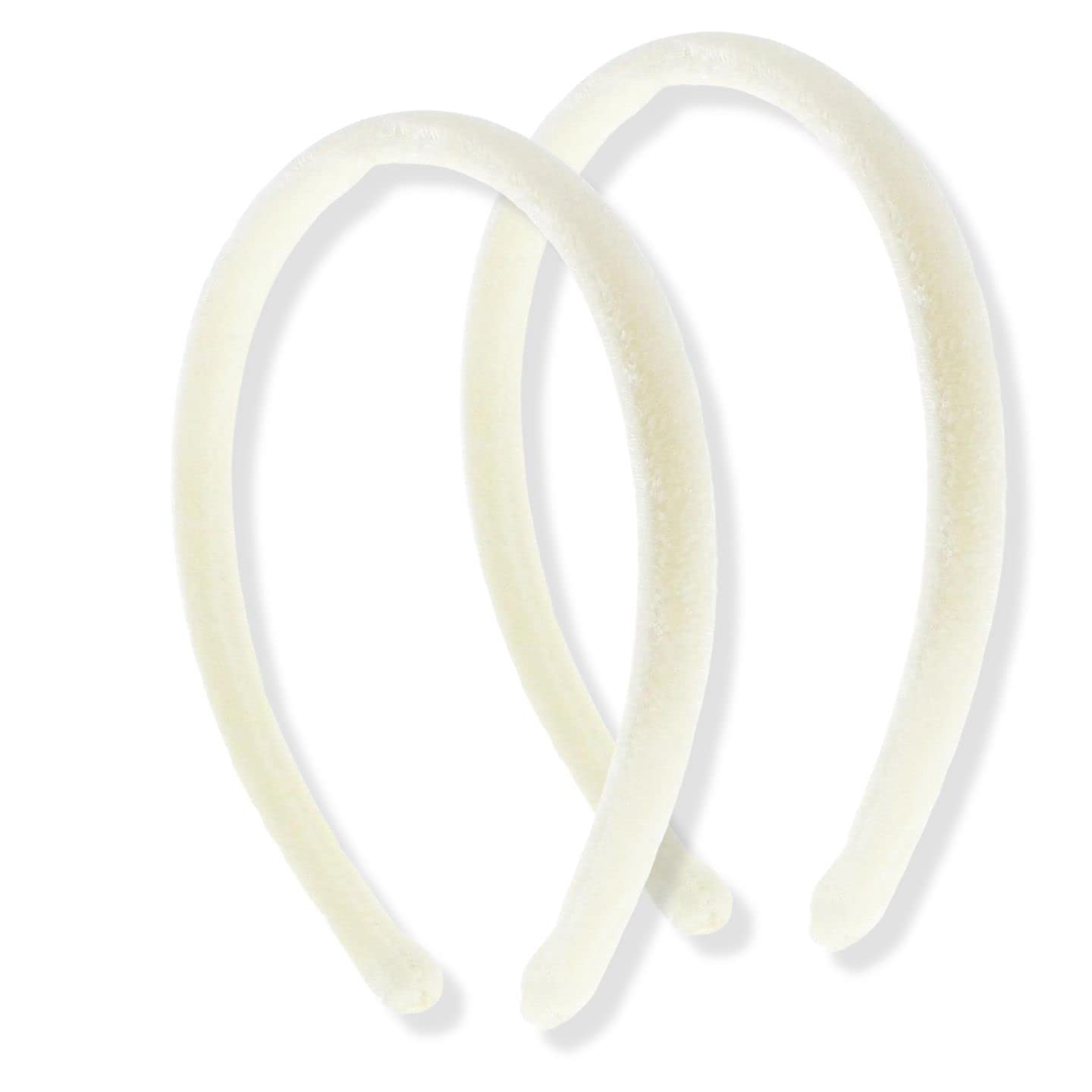 Topkids Accessories 2x Thin Velvet Hair Bands Headbands Alice Bands Head Bands Hairbands Women Adult Girls Wedding Bride Fashion Luxury Comfortable 1cm 0.4" (Cream)