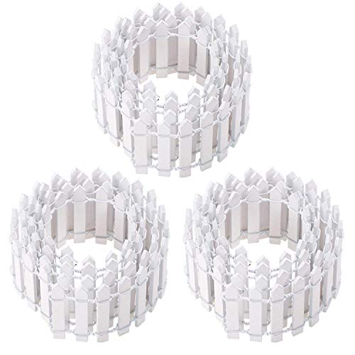 Ioffersuper 3 Pcs 5X100CM White Mini Wooden Fence for Miniature Fairy Garden Ornament Small Wood Picket Fence Craft Micro Landscaping Decor DIY Accessories