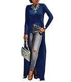 Womens Sexy High Front Split Long Sleeve Crewneck Clubwear Cocktail Maxi Dress Blue XL