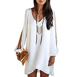 Chen Women Summer Casual Sleeveless Party Evening Cocktail Col-v Mini Dress (12, White)