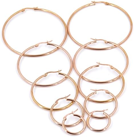 Hoop Earrings for Women -Stainless Steel Set [Size 15-60mm - 6 Pairs] Rose Gold