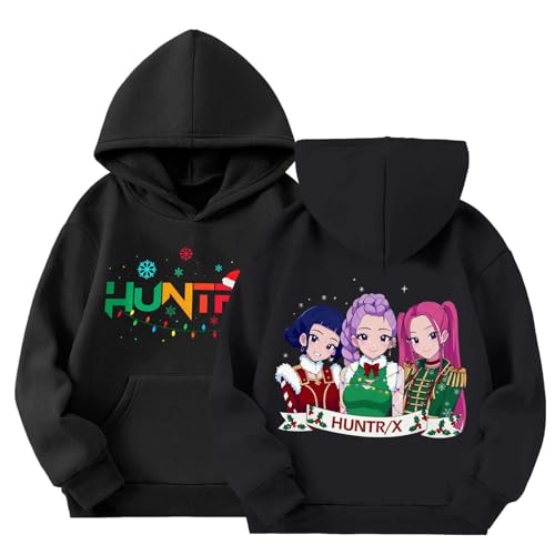 Demon Hunters Christmas Merch Hoodies Girls Vintage Y2k Pullover Hip Hop Streetwear Oversized Fashion Long Sleeve Hooded Sweatshirt for Kids A-black