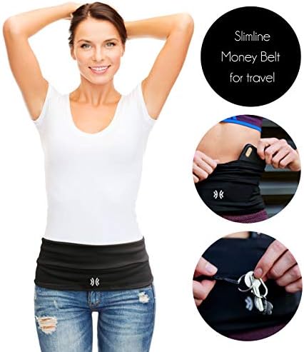 Limber Stretch Travel Money Belt Unisex, Running Belt, Hiking Fashion Waist Pack with Key Clip | Large Sweatproof Security Pocket Fits all iPhones,Passports, Insulin Pump | Extra Wide Spandex