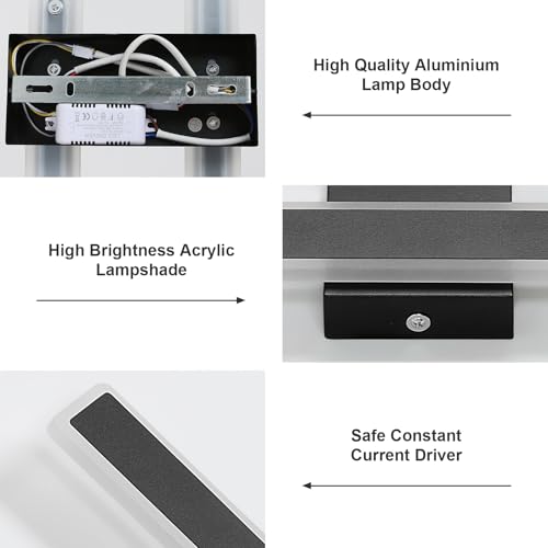 DELIPOP Indoor LED Wall Light, 32 W 4000 LM Modern Black Wall Lamp, 3 Temperature Colours Wall Lamp for Bedroom Living Room Hallway Stairs