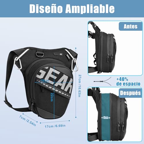 Eshow Expandable Leg Bag for Men and Women, Motorcycle Leg Bag with Adjustable Straps, Waist Packs for Motorcycle Travel Cycling Hiking Sport Black