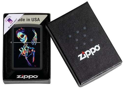 Zippo Sturmfeuerzeug – UV Skeleton, Black Matte, Black Light – Refillable – Wire-resistant – Wind Resistant Design – Gift Box – Made in USA