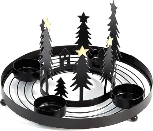 Heitmann Deco runder Teelicht-Kerzenhalter aus Metall - Advents-Teelichthalter - Kerzenständer für 4 Teelichter - moderner wiederverwendbarer Adventskranz - schwarz