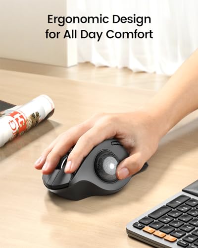 ProtoArc EM01 NL Trackball Wireless Mouse, 2.4G USB & Bluetooth, Thumb Control, Adjustable Angle, 5 DPI Adjustable, Rechargeable, Ergonomic Mouse for PC/Mac/Pad/Windows