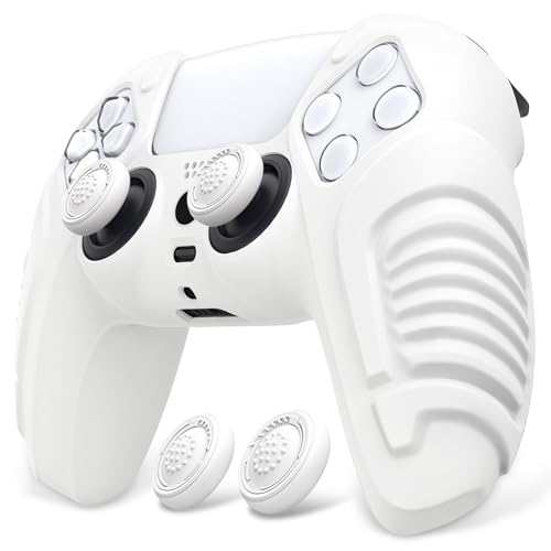 PlayVital Raging Warrior Edition Controller Protective Case Cover for PS5, Anti-Slip Rubber Protector for PS5 Wireless Controller, Soft Silicone Skin for PS5 Controller with Thumbstick Caps - White