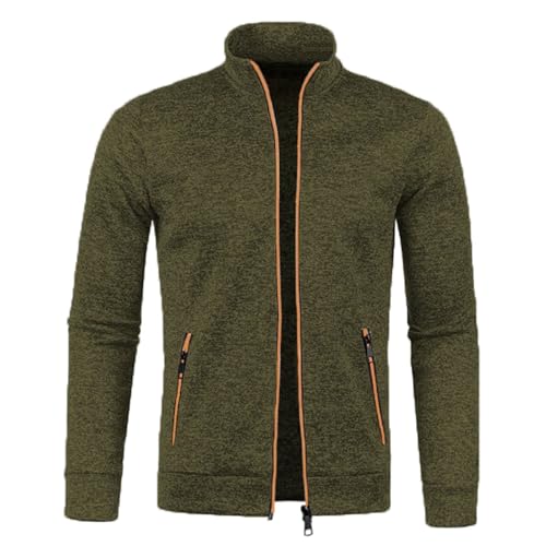 Mens Jumper with Zip Pockets Full Zip Jumper Men Half Turtleneck Plus Size Sweater Solid Long Sleeve Tops Autumn Winter Lounge Wear Jumpers Work Sports Activewear Swetashirt Army Green