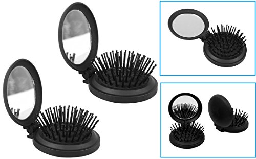 2 alazco pop up travel folding hair brush mirror pocket…