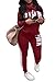 Adogirl Women's Letter Print 2 Piece Sweatsuit Cowlneck Sweatshirt Skinny Pants