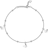 Qings Sterling Silver 925 Butterfly Anklet for Women Dainty Adjustable Foot Chain Summer Beach Jewelry for Wife Girlfriend Her