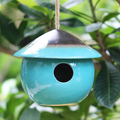 Tenforie Ceramic Birdhouses Bird Hut Hanging Hummingbird Nest for Outdoor -Green