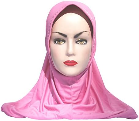 Comfortable Pull-On Easy Shoulder Length Instant Hijab Jilbab Polyester (Pink)