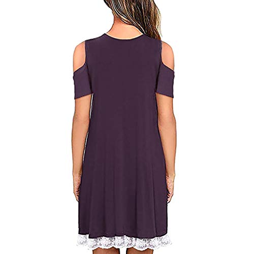 Todaies Women Casual Lace Dress, O Neck Short Sleeve Above Knee Dress Loose Party Dress (S, Purple)