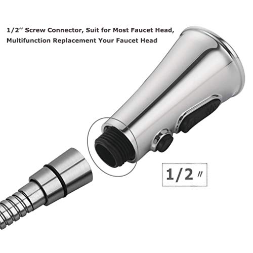 GuDoQi 2 Pack Pull-out Sprayer Head Replacement Part for Kitchen Faucet 3 Functions Spray/Stream/Suspend Bathroom Faucet Aerator Universal G1/2 Inch Nickel Chrome Finish