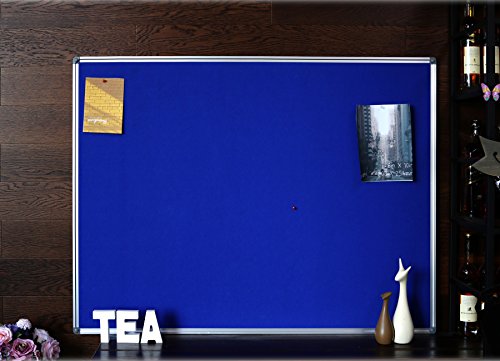 4 Thought Fabric Bulletin Board 48 x 36 Inches Wall Mounted with Silver Aluminium Frame Message Memo Pin Board for Display and Organize Office or Classroom, 4 x 3 Feet, 10 Push Pins Included, Blue