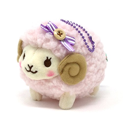AMUSE Plush Wooly (Sheep) - Fuwamoko Natural series - Ball keychain Mary (Pink) - 3.1" height - Authentic Kawaii from Japan