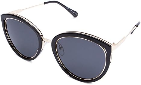 Celaine Polarized Sunglasses, Vintage Cat Eye Mirrored Lens Metal Frame Women Sunglasses UV400 Protection -Black