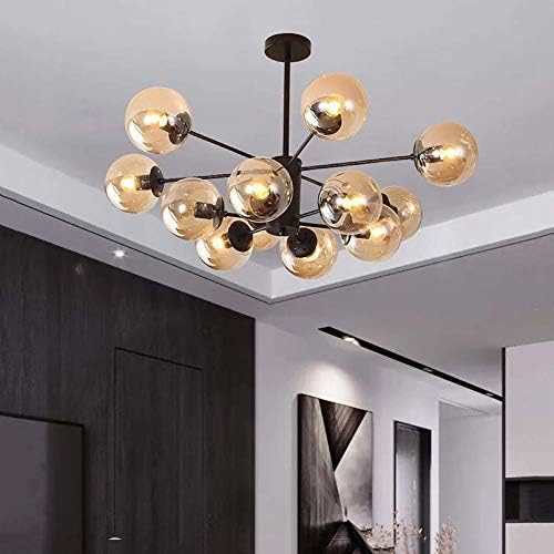 本日限定 分子 バブルガラス シャンデリアシーリングライト 天井照明 調整可能 黒 ランプソケット リビング ルーム 光 12 灯 暖かい光