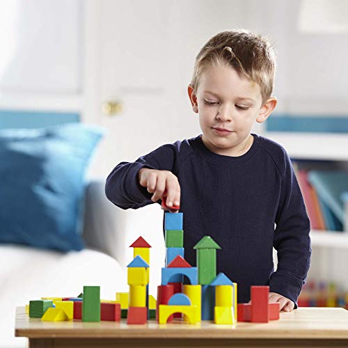 Melissa & Doug Wooden Building Block Set 200 Blocks in 4 Colors & 9