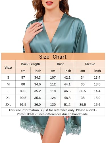 Wikoan Bathrobe Women's Satin Nightgown Kimono with 3/4 Quarter Sleeves and Lace Morning Bridesmaid Bathrobes S-XXL