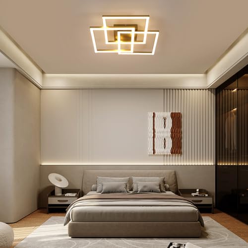 DELIPOP Modern LED Ceiling Light, 40W 4500LM Dimmable Ceiling Light, Memory Function, Gold Square LED Ceiling Light for Living Room, Bedroom, Kitchen