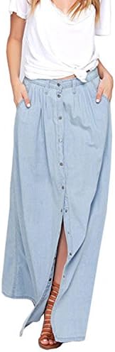 MIEIER Women's Single Breasted A Line Denim Maxi Skirt