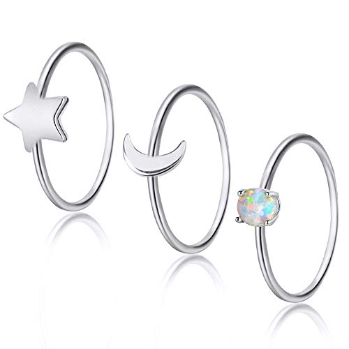 EGOO&YAMEE 3-5pcs Stacking Ring with Copper White Gold Plated 1mm Opal Band Star and Moon Knuckle Midi Band Rings