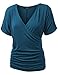 MBJ WT1118 Womens V Neck Short Sleeve Wrap Front Drape Dolman Top XXXL TEAL