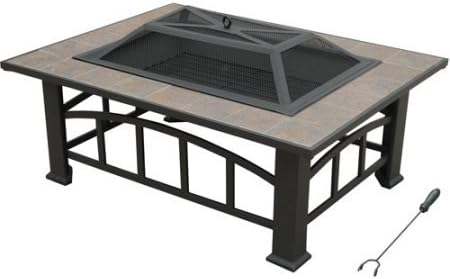 Axxonn Rectangular Tile Top Outdoor Wood Burning Fire Pit/Table On Sale, Brownish Bronze