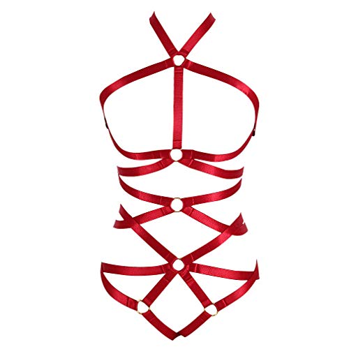 Women Strappy Full Cage Body Harness Lingerie Garter Belt Set Strap Hollow Frame Bra Punk Gothic