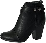 Breckelle's GAIL-22 Women's Belted Chunky Stacked Heel Ankle Booties Black 6.5