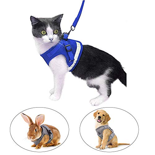 Kamots Beauty Escape Proof Cat Harness and Leash for Walking Adjustable Soft Mesh Pet Vest with Lead for Kitten Puppy Rabbit -(S,Blue)