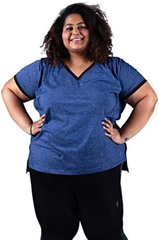 Spirit Animal Plus Size Women's Hemline Ringer T-Shirt for Gym/Sports (Blue)