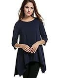 Womens Crewneck 3/4 Sleeve Irregular Hem Loose Casual Tunic T Shirt Tops