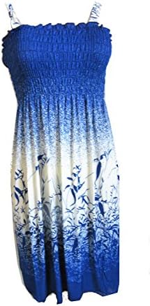 Women's Summer Butterfly Print Beach Casual Sundress (M, leaves_blue)
