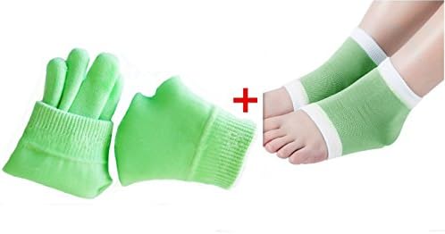webueat Gel Moisturizing Socks Soft Repair Dry Cracked Heel Gloves Set,Green