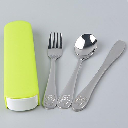 Wed2BB 3 pieces Portable Stainless Steel Reusable Cutlery Spoon Fork Knife Travel Tableware Set With Green Case