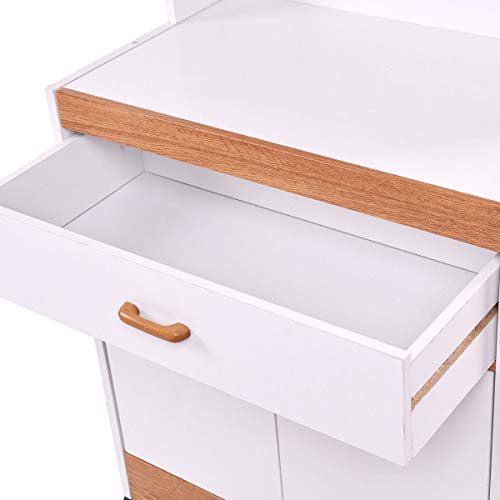 USA_BEST_SELLER Rolling Microwave Stand Cabinet with Drawer and Two Doors Storage Shelves Rolling