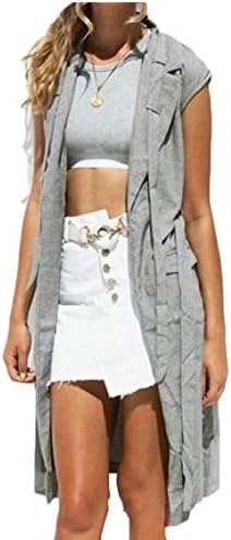 Gocgt Women's Casual Sleeveless Open Longline Blazer Jacket Coat