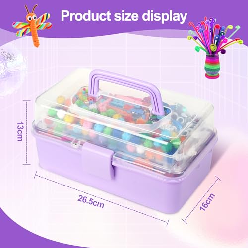 JIYANA Kit Manualidades Niños 3300+PCS, Portátil Kit Caja Manualidades, Set DIY Completo con Limpiapipas, Cuentas, Pompones y Ojos Móviles, Ideal para Niños y Niñas de 4-12 Años(Mmorado)