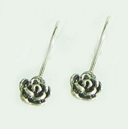 4 pcs .925 Bali Sterling Silver Rose Flower Ear Wire French Hook Earwires Earring Connector/Findings/Antique