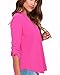 FACE N FACE Women's Summer V Neck Solid Loose Casual Cuffed Long Sleeve Blouses Large Rose