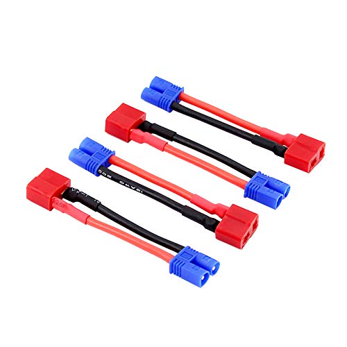 BDHI 4pcs EC2 Male to T-Plug Deans Style Female Adapter Cable with 5cm 2in 16awg Wire(BDHI-34)