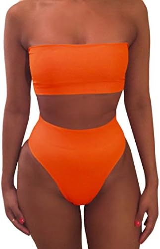 ViottisetWomens Strapless Bandeau Bikini Set Swimsuit High Waisted Swimwear