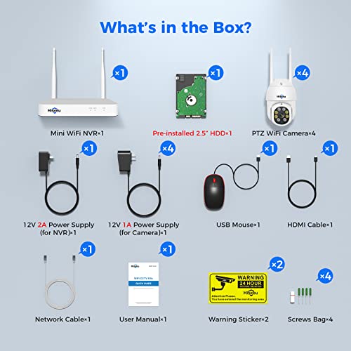 PTZ Camera Wireless System- Hiseeu 3MP Security Camera System Two Way Audio, Auto Tracking, Full Color Night Vision, IP66 Waterproof, Expandable 10CH NVR, 24/7 Record with 1TB Hard Drive