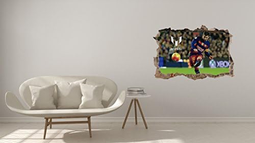 Messi 10 3D Effect - Brake Wall Effect 3D - Wall Decal For Room Boys Girls Unisex ((Wide 15โโx10โ' Height))