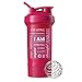 GOMOYO “I Am” Word Mesh on BlenderBottle Brand ProStak Shaker Cup, 22-oz. Protein Shaker Bottle with BlenderBall Whisk and 2 Twist n’ Lock Attachable containerss (Pink)